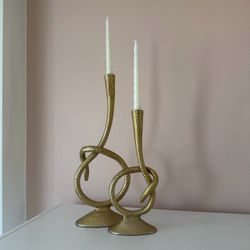 Z Gallerie Textured Hammered Gold-Tone Interlocking Snake Taper Candle Holders (Set of 2)