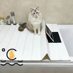 New Foldable Bathtub Cover, Bath Tub Tray Waterproof, Folding Bath Covers Insulation Table Dust Board, PVC Shutter Bath Lid Plate Fits Most Tubs for B