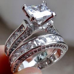 VALENTINES Day ❤️ Beautiful Created White Sapphire Ring Set Bridal Wedding Jewelry *Sizes 5/6/7/8/9/10/11/12 *See My Other 800 Items*o