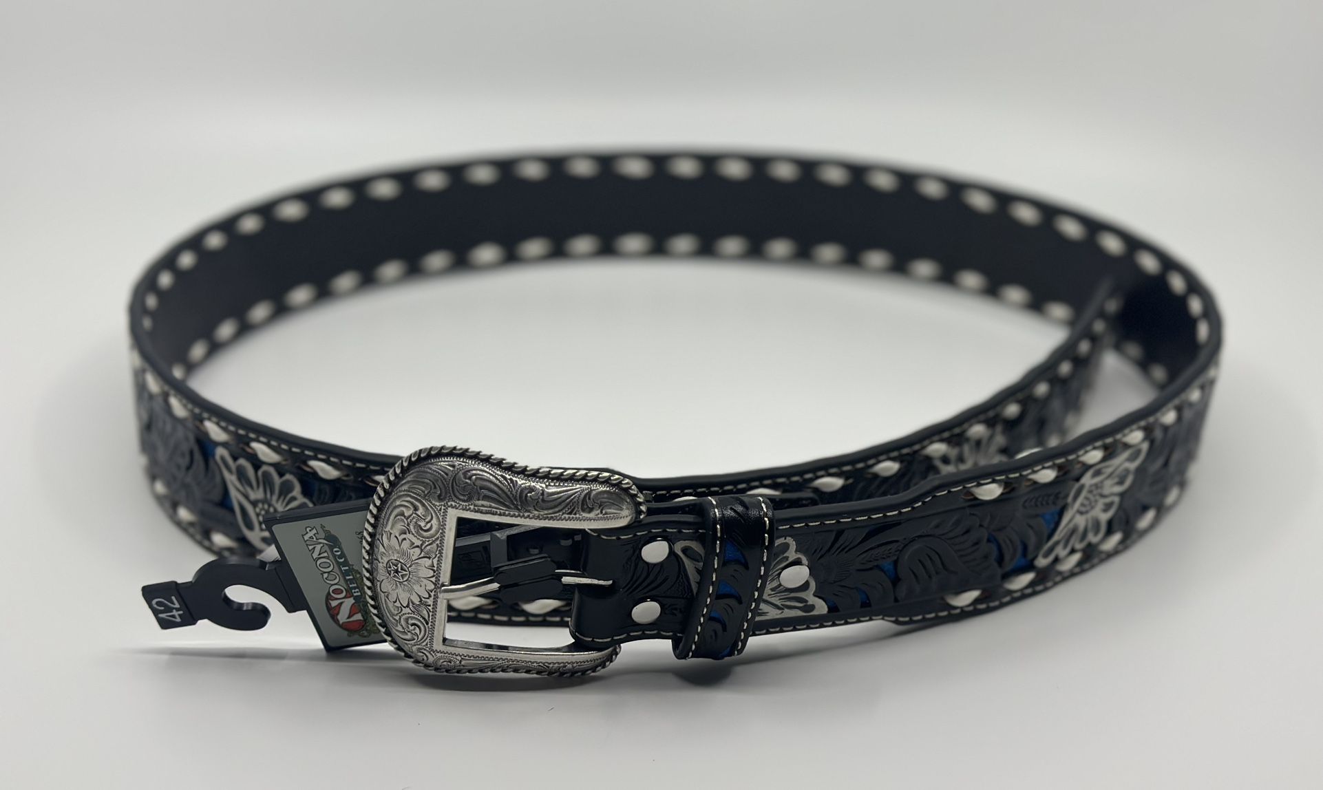 Nocona Western Belt Mens Floral Pierced Underlay Leather N(contact info removed)