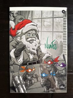 TMNT Santa & Turtles B&W Art Print 13/50 Signed by Eddie Nunez w/ COA