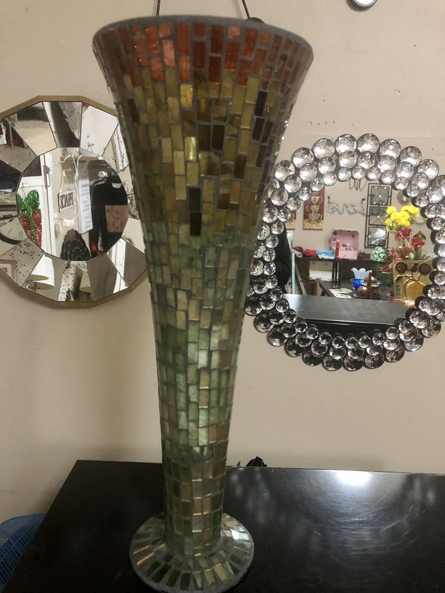 Gorgeous Tall Mosaic Vase 16”