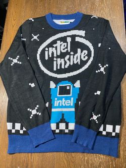 Tipsy Elves Intel Inside Ugly Christmas Sweater Mens XL Pixel Bunny Suit Black