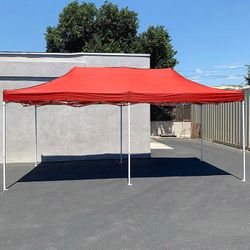 (NEW) $185 Heavy-Duty 10x20 FT Outdoor Ez Pop Up Canopy Party Tent Instant Shades w/ Carry Bag (Black, Red)