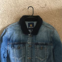 Navy Blue Nautica Jean Jacket With A Sherpa Collar XL