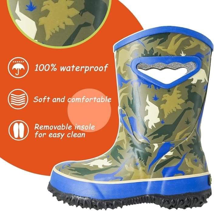 BRAND NEW BOYS DINOSAUR WATERPROOF RAINBOOTS BOYS SIZE 5