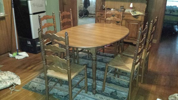 Tell City Hard Rock Maple Table 6 Ladderback Chairs For Sale In