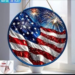 Old Glory Skyward — American Flag & Fireworks Acrylic Suncatcher
