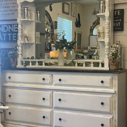 Solid wood distressed 6 drawer dresser w/mirror 64in. W x 17in. D x 75in. H
