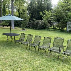 REFINISHED oval wrought iron set and 6 chairs+FREE umbrella $599 CAN DELIVER for a fee!