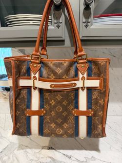 100% Authentic Louis Vuitton Monogram rayures tisse sac GM Vintage