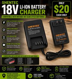 Battery Charger-Metabo-Shentec 18V/1.5A Lithium Battery Charger UC18YSL3SM Compatible with 18V Metabo 333353M 339782M 338890M 371751M 6.25457.00 6.254