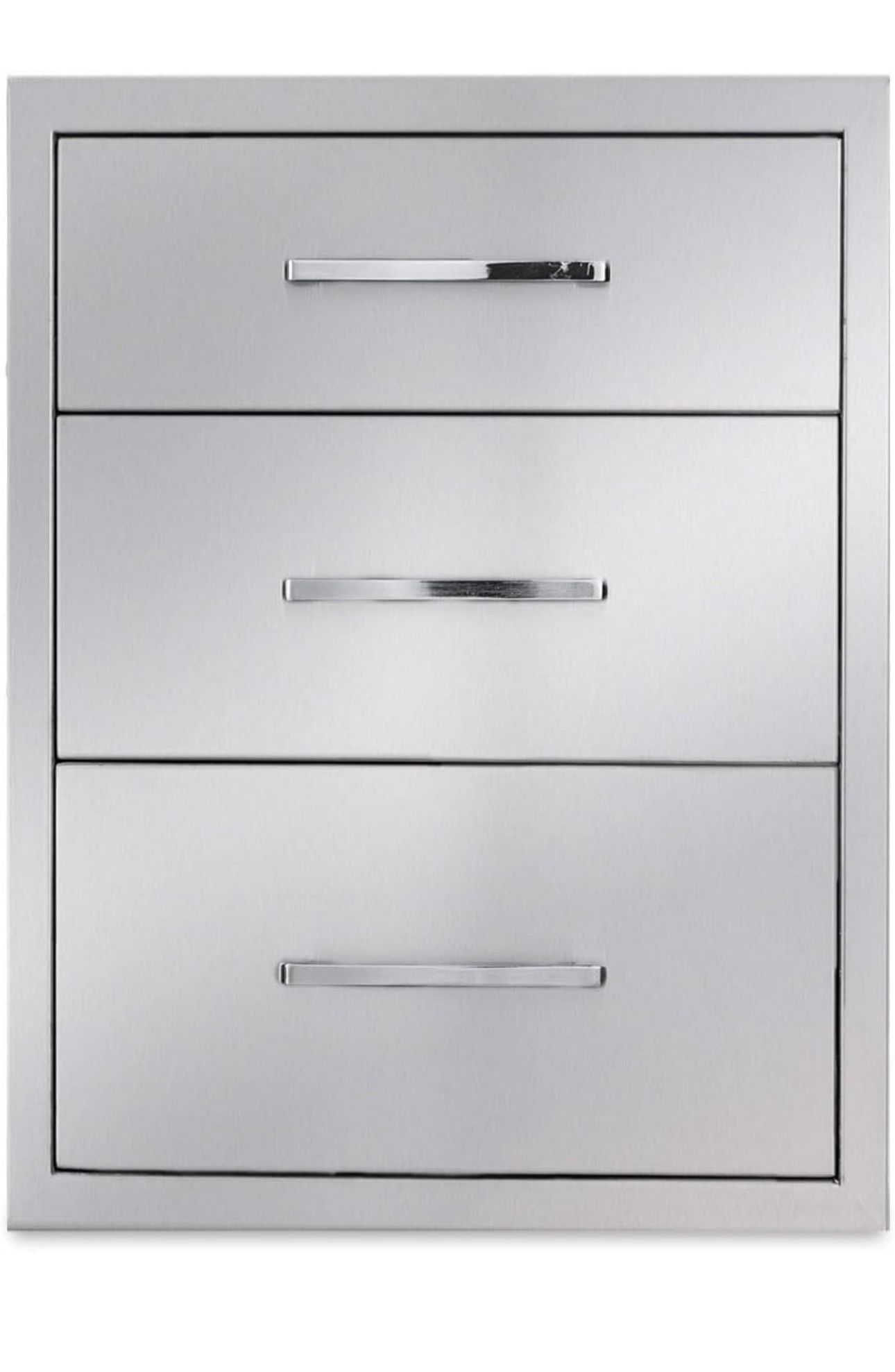 Outdoor Kitchen Drawers Stainless Steel 3-Drawer BBQ Drawer 16" W x 21" H x 23" D Enclosed Built-in Drawer Flush Mount for Outdoor Kitchens & BBQ Isla