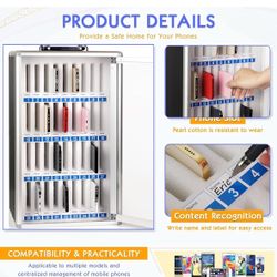36 Slots Aluminum Alloy Pocket Chart Storage Cabinet for Cell Phones, Wall-Mounted with a Locked, Can be Carried by Hand