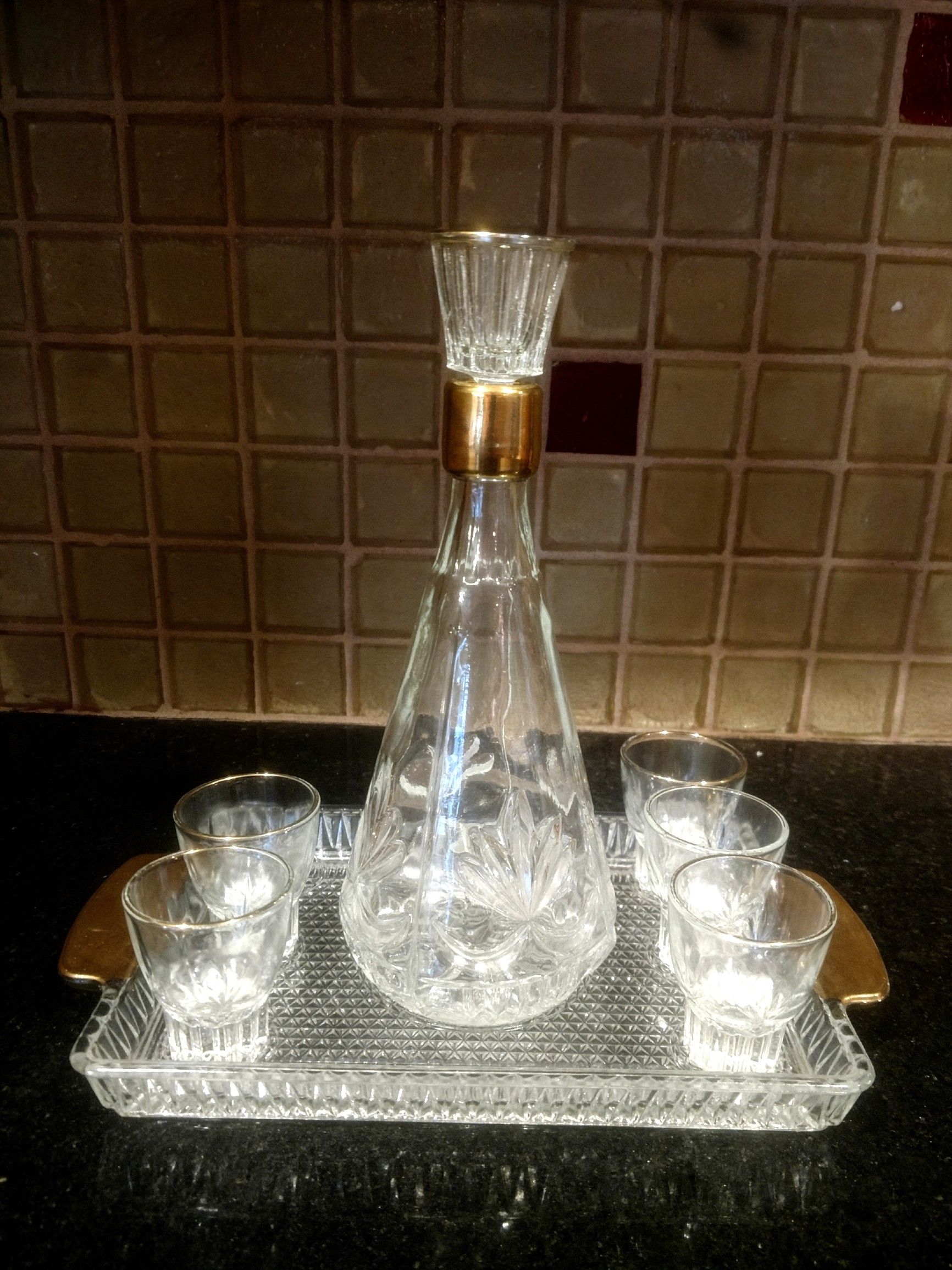 Vintage Liquor Decanter Set With Tray