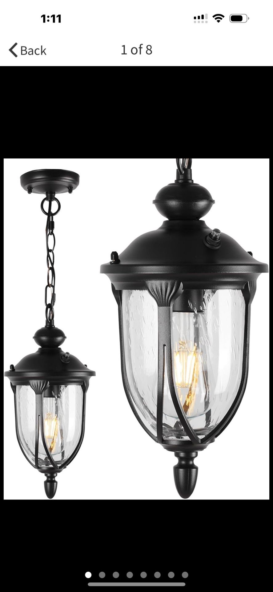 17” H Large Dusk to Dawn Outdoor Hanging Lantern Rustic Exterior Pendant, Seeded Glass, Adjustable