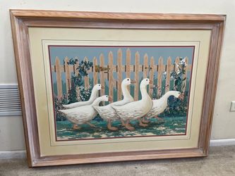 Vintage Framed Huntington Geese Textured Canvas Print Large Framed Country Farmhouse Art