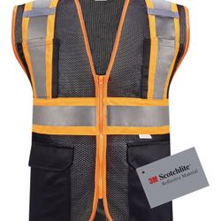 High Visibility Reflective Safety Vest With Zipper & Pockets Size: M