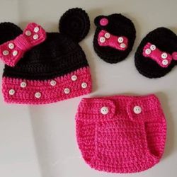 Crochet Baby Girl Minnie Mouse Inspired Outfit Photo Prop 