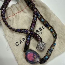Cape Diablo Spiritual Jewelry purple and blue imperial jasper wrap bracelet/necklace with a leather cord