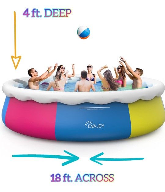 **LAST CALL-FINAL PRICE**EvaJoy Above-Ground PARTY SIZE Inflatable Top Ring Pool (18ft.x4ft.) BRAND NEW/SEALED