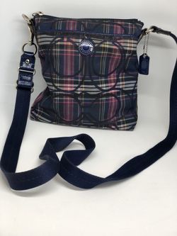 COACH Poppy Tartan Plaid Signature Messenger Bag