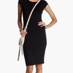 Black Cap Sleeve Jewel Neck Bodycon Dress