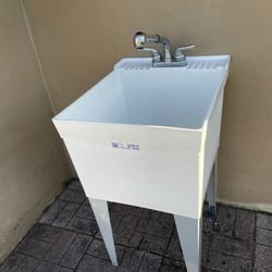 White Thermal Plastic Utility Laundry Sink Tub With Faucet Kit