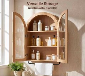 New-Seang Bathroom Arched Wall Cabinet, 23.6" Modern Medicine Cabinet with Towel Bar