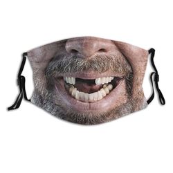 Funny Missing Teeth Smiling Face Cloth Face Mask Reusable Adjustable Washable For Adult & Teens With 2 Filters