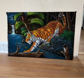Vintage velvet tiger painting signed by Agulto