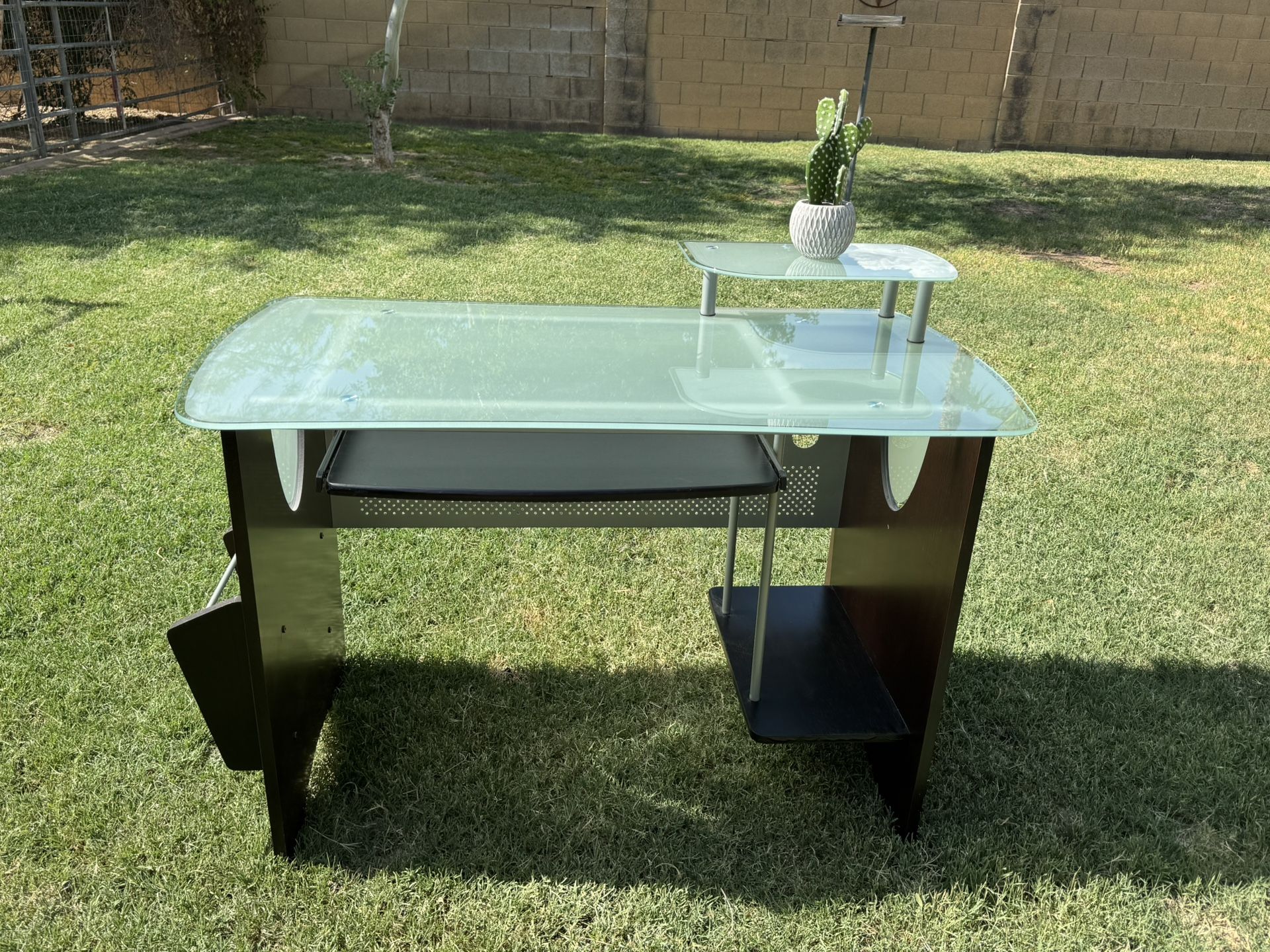 Espresso Frosted Glass Tempered Glass Home Office Desk