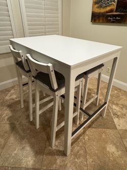 White Counter-Height Bar Table and Chairs