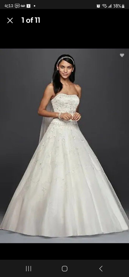 Oleg Cassini Ball Gown Wedding Dress,  Size 12, Strapless