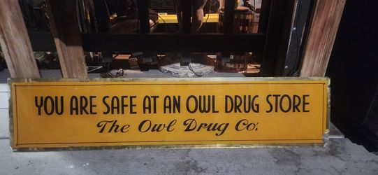 Vintage 1800s To 1920s Glass Sign Advertisement For The Owl Drug Company Circa 1900s