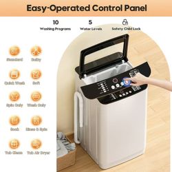 Auertech 28 lbs Portable Washing Machine, Fully Automatic Portable Washer with LED Display, 10 Wash Cycles, 5 Water Levels, 24H Delays, Top Load Washi