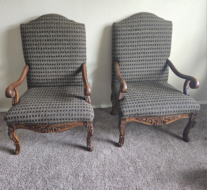 Vintage Sherrill Louis VX Carved Wooden Armchairs