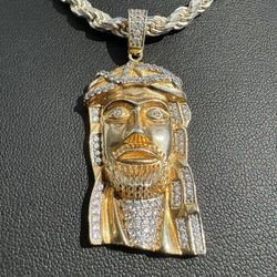 Brumar Jewelry .925 solid sterling silver gold plated Jesus Head white CZ stone 0.80CTW Pendant charm
