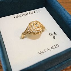 NEW! 18K Gold Plated CZ Ring Size 8 Rare Style