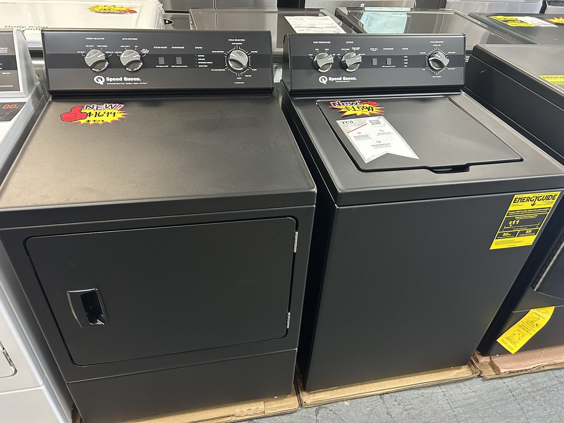 SPEED QUEEN COMMERCIAL HEAVY DUTY +Sanitize+Steam +Pet Plus WASHER AND GAS DRYER SET MATTE BLACK COLOR BRAND NEW!!!!