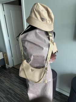 Prada Re-Edition Saffiano Leather Bag W Nylon Bucket Hat