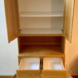 Pair of Oak Pantry Closet Storage Shelving Bookcase Cabinets
