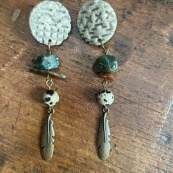 Boho Clay Stone Metal Charm Earrings 