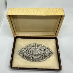 Vintage Signed Coro Duette Rhinestone Art Deco Fur Dress Double Clip Brooch Pin