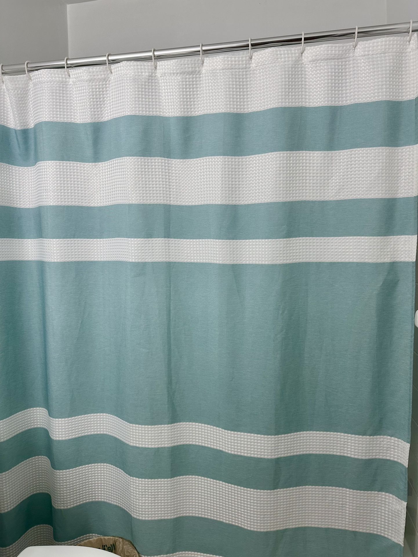 Fabric Shower Curtain White-Turquoise Stripes