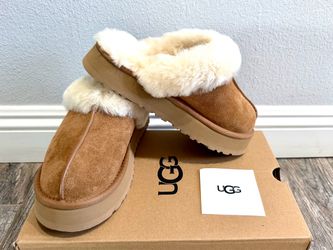 New 100% Authentic UGG Soft Disquette Platform Slippers Chestnut Women's Shoes size 8
