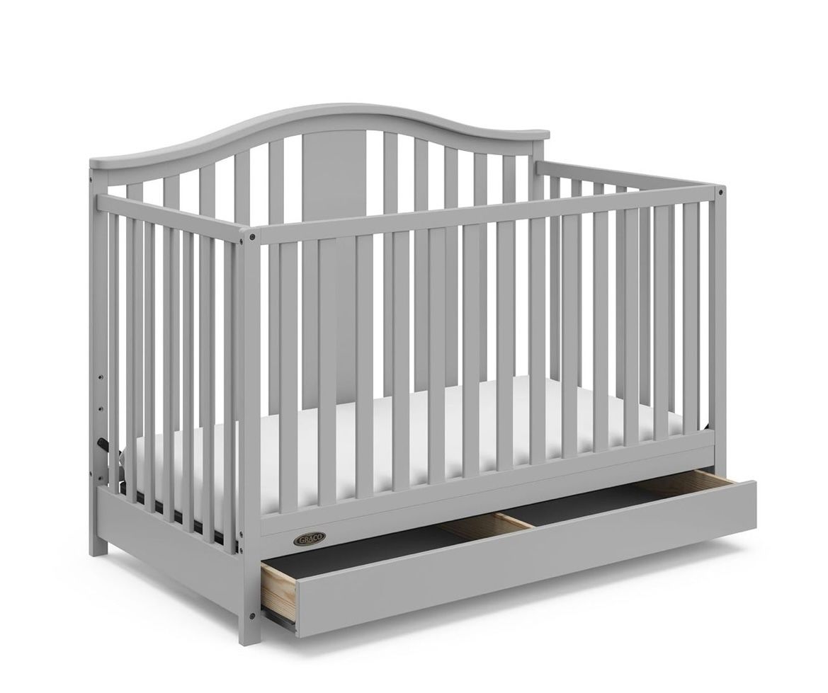 Graco Solano 4-in-1 Convertible Crib with Drawer (Pebble Gray) GREENGUARD Gold Certified, Includes Full-Size Nursery Storage Drawer