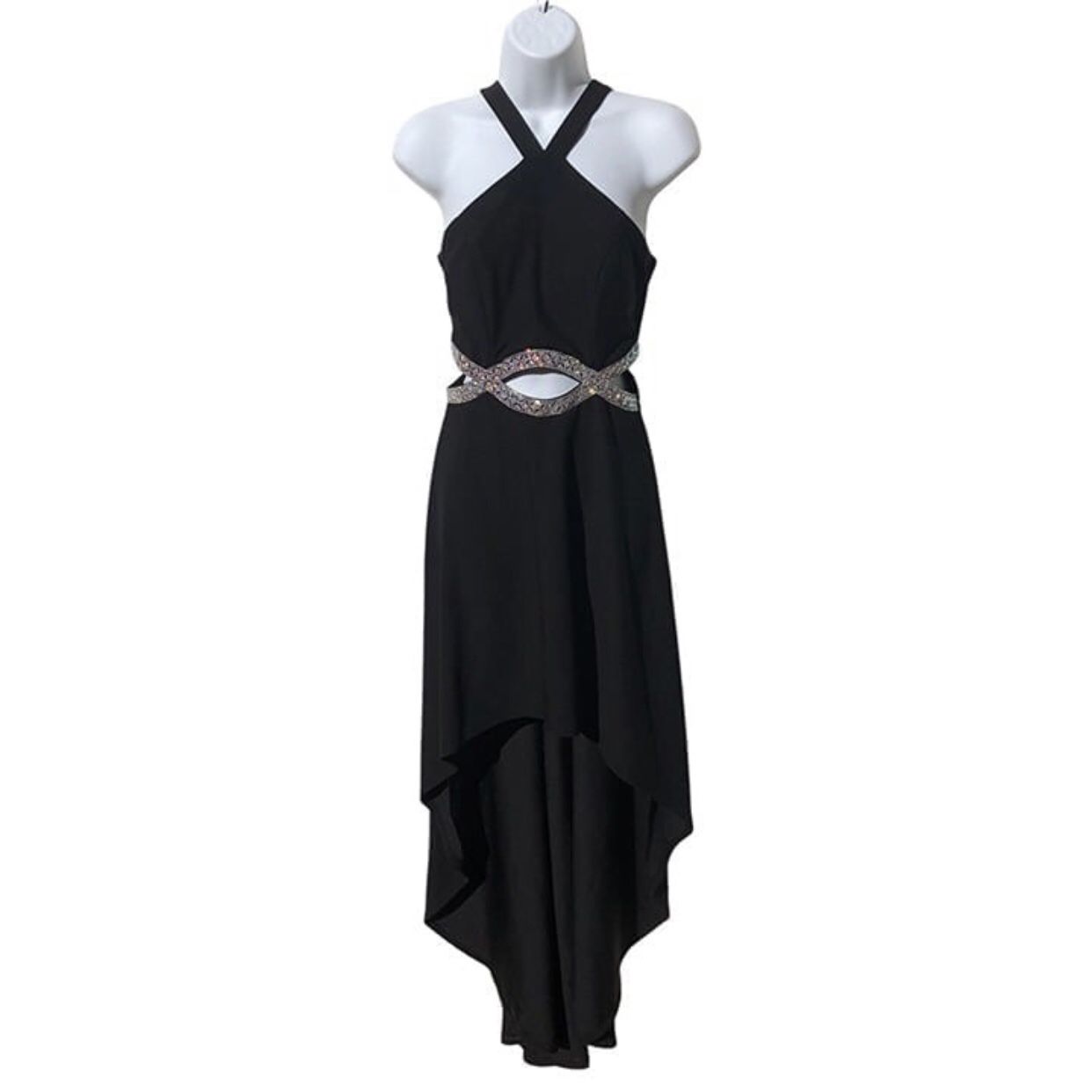 Women's Black Rhinestone Cut Out Dress, S
