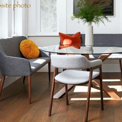 Article. Sofa.Feast Gravel Gray Dining Bench. Mid century. for Sale
