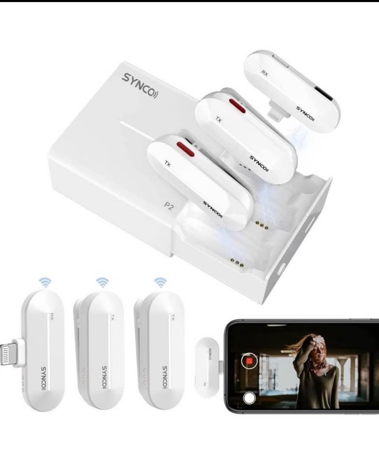 Brandnew Wireless Lavalier Microphone, P2L Dual Transmitter & 1 Receiver 2.4GHz Lapel Mic with Charging Case Plug & Play for YouTube Live Stream Reco